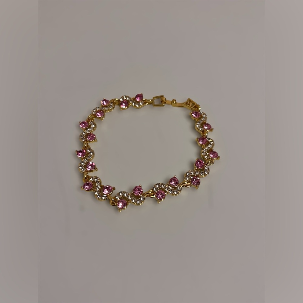 Pink Rhinestone Gold Bracelet | Decorative Crystal Link Jewelry
